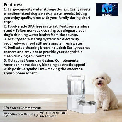 Sfozstra Dog Water Bowl Dispenser: 6L Large White Gravity Stainless Steel Bowl - Without Filter - Pet Feeder for Pets Indoor/Outdoor Use by Owners