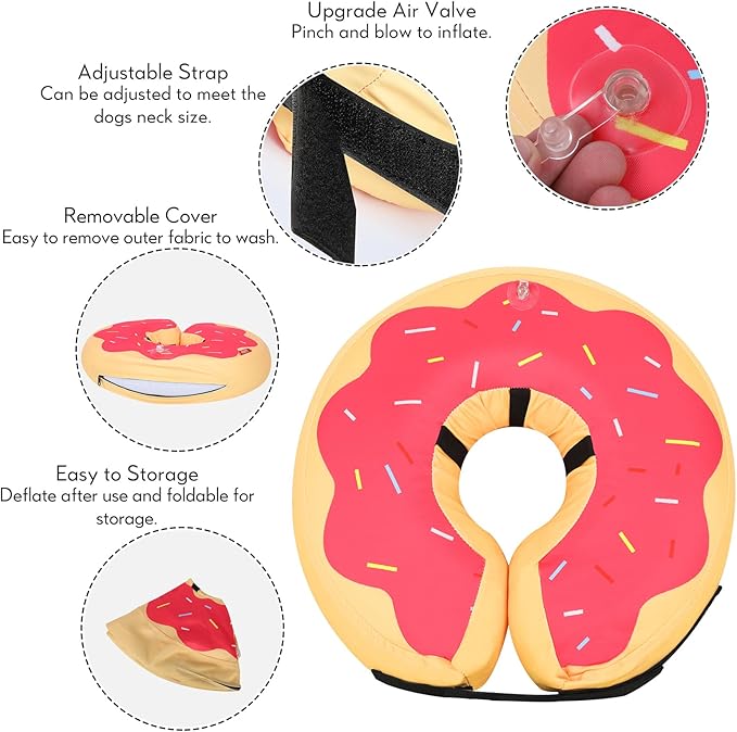MIDOG Inflatable Dog Cone Alternative for After Surgery - Soft Protective Donut Collar Prevents Licking & Allows Eating, Comfortable Recovery E-Collar Alternative for Small Medium Large Dogs (Red,M+)