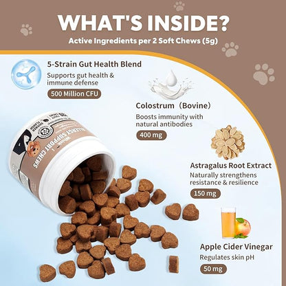 Dog Allergy Relief Chews Immune Support for Dogs with Probiotics for Itchy Skin and Hot Spots Allergies Relief, Paw Licking, Dry Skin & Coat Supplement Itching Relief Bites - 120 Ct