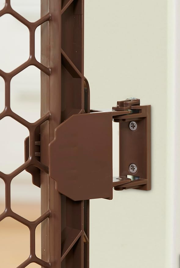 Regalo Safety 192" Super Wide 6-Panel Baby Gate & Play Yard, Plastic 2-in-1 Adjustable Safety Gate with Door, Wall Mounted Room Divider, Includes Wall Mount Kit, Brown