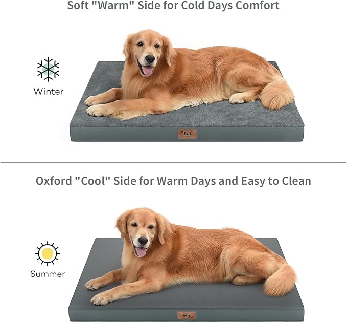 Comfort Dog Bed for Small Dogs & Cats, Waterproof Dog Crate Mat Orthopedic Egg Crate Foam with Washable Removable Cover, Gray