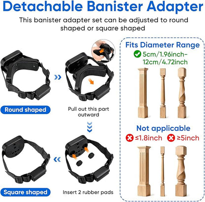 2Pcs Baby Gate Stair Railing Banister Adapter, Fits 1.9-4.72'' Diameter Universal Banisters, Wide Square/Round Railings No-Drilling Mounting Fittings for Retractable Gates,Adjustable Fixed Strap