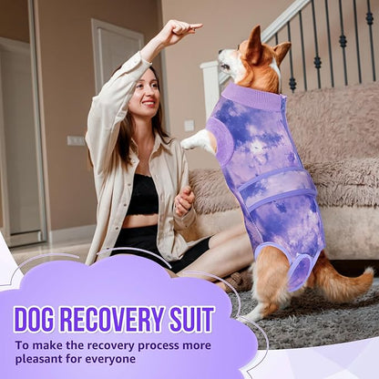 Lukovee Recovery Suit for Dogs, Zipper On Recovery Suit for Female Male Dog, Onesie Abdominal Wounds Cone E-Collar Alternative Prevent Licking Spay Recovery Suit (L, 2TPU)