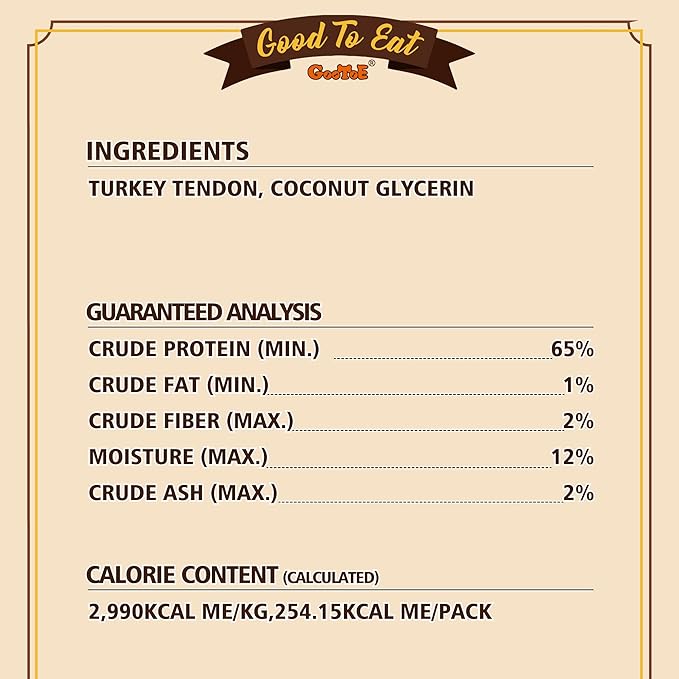 Gootoe Turkey Tendons for Dogs – All-Natural, Hypoallergenic Dog Treats, Rawhide Alternative, Long Lasting Puppy Chews, Healthy Dog Treats for Small Breeds, Strips, 3 oz Pack