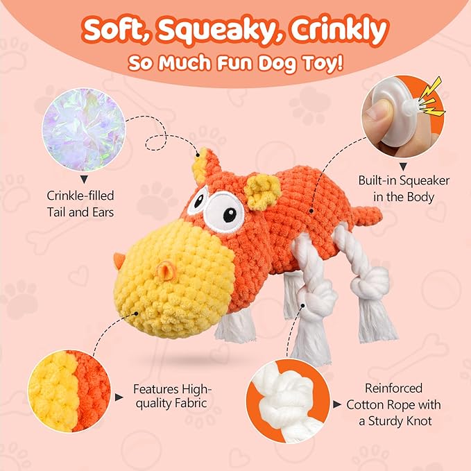 TOOPTATE Squeaky Dog Toys - Plush Dog Toy for Small, Medium, and Large Dogs, Great for Tug-of-War and Playtime