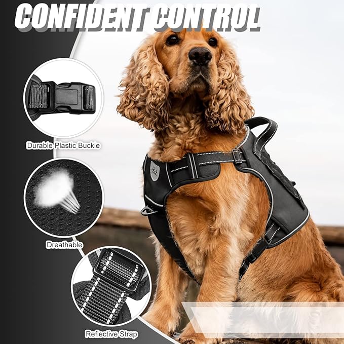 CBBPET Tactical Dog Harness for Small Medium Large Dogs No Pull Adjustable Harness Training Easy Control Pet Vest,Reflective Working Training (Black M(Neck:17-26,Chest:24-36))