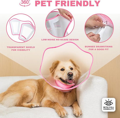 Arblina Soft Dog Cone Collar After Surgery,2-in-1 Adjustable Sponge Recovery Collar to Stop Licking Biting Wounds, Pet Elizabethan Dog Cone Alternative with Shield, L