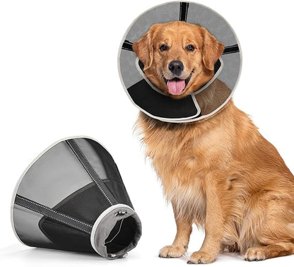 Breathable Mesh Dog Cone Collar with Soft Liner for Surgery, Elizabethan Recovery Alternative to Stop Licking,Pet Neck Collar for Large Medium Small Breeds(Matte Black,4)
