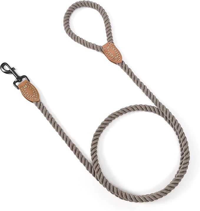 Mile High Life Dog Leash, Braided Cotton Rope Leashes with Leather Tailor Tip with Leather Tip - Heavy Duty Metal Clasp, 6FT, 1/2" Thick - Wedding, Walking Leash for Medium Large Dogs(Camel)