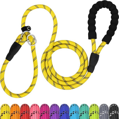 TagME 6ft Slip Dog Lead, No Pull Reflective Training Leash with Padded Handle, Professional Rope P-Leash for Small Medium Large Dogs, Heavy Duty Correction Lead for Walking & Training (Yellow)