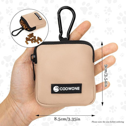 Dog Treat Pouch 2 PCS, Waterproof Small Dog Treat Bag for Leash, Hands Free Puppy Walking Bag with Carabiner, Pet Poop Bag Holder for Pet Puppy Travel or Outdoor Use, Zipper Closure to Avoid Spilling