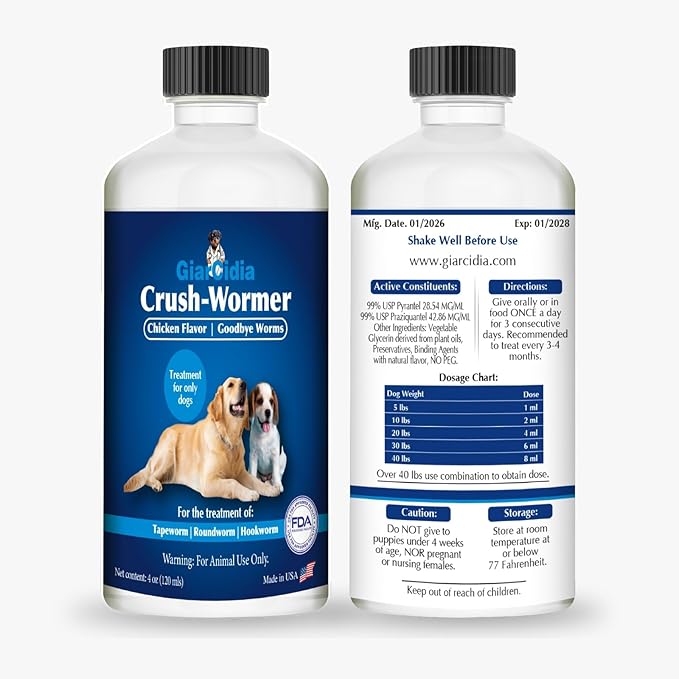Broad Spectrum Dog Dewormer Treatment 120ml - Dewormer for Dogs and Puppies - Hookworms, Roundworms and whipworms - Boost the immnue System & Strengthens the Digestion - Chicken Flavour - Made in USA