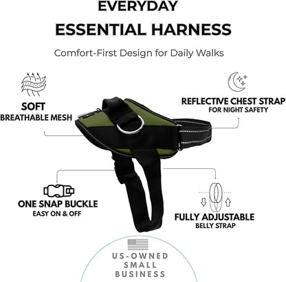 ShawnCo Essential Dog Harness, No-Pull Pet Vest with 3 Leash Clips, No Choke, Reflective, Adjustable and Padded, for Easy Walking and Training for Small, Medium and Large Dogs (Olive Green, XS)