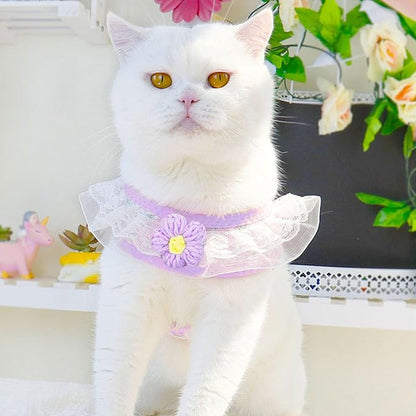 Cat Harness Collar and Leash Set, Sweet Lace Floral Kitten Collar, Escape Proof Puppy Chest Harness, Adjustable Cute Harness Leash Set for Cat Puppy Dog Outdoor Walking (Purple, S)