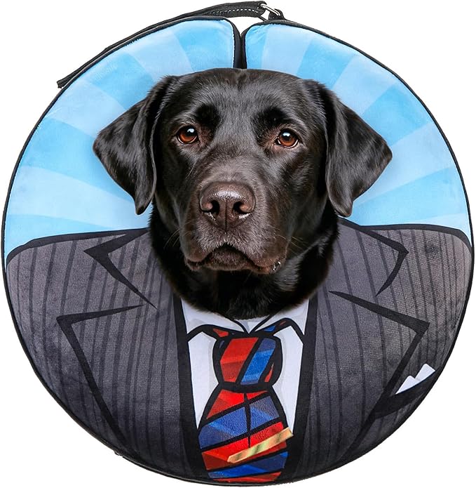SCENEREAL Dog Cone Alternative After Surgery Pet Recovery Collar for Small Medium Large Dogs Cats, Adjustable Inflatable Donut to Prevent Licking, Black Suit Print E-Collars