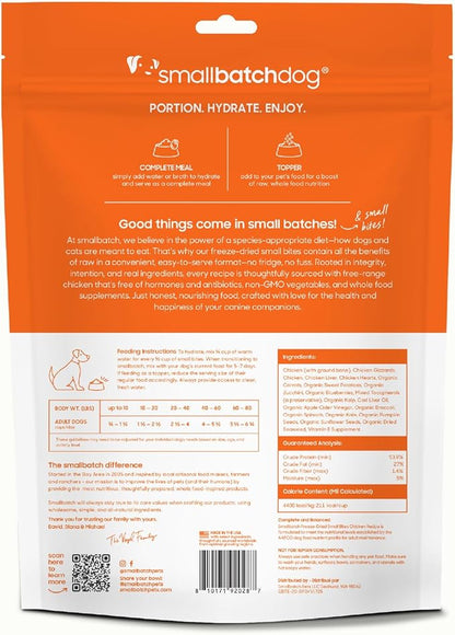 smallbatch Pets Freeze-Dried Raw Dog Food – Chicken Recipe –20 oz Small Bites – High Protein, Grain Free – Complete Meal or Topper – Made in USA with Organic Superfoods (20 Oz, Chicken)