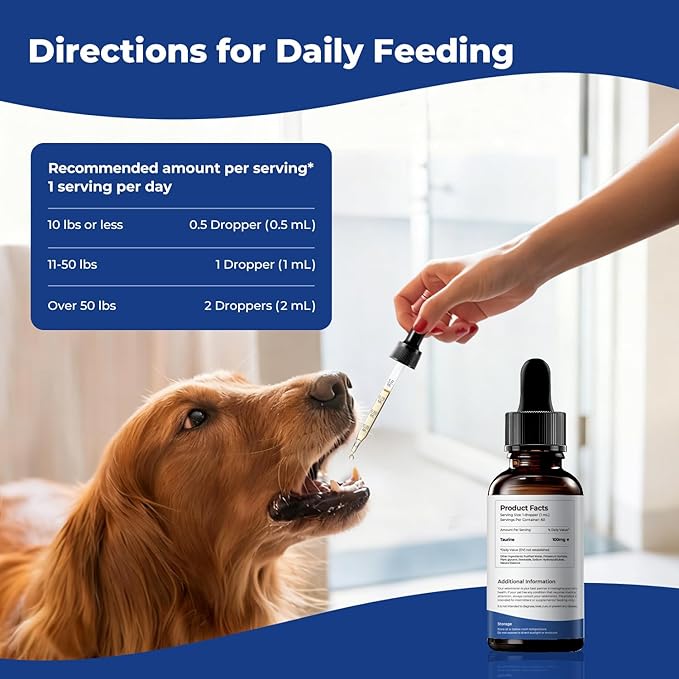 Taurine Supplement for Dogs Liquid Drops Amino Acid Support for Heart Health & Muscle Function, Easy to Add Canine Nutrition Supplement