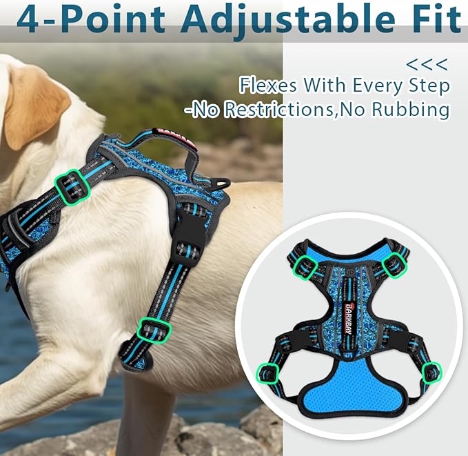 BARKBAY Dog Harness No Pull with ID Tag Pocket - Heavy Duty, Reflective, Easy Control for Large Dogs(Blue/Black,L)