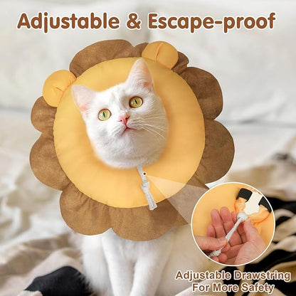BEAUTYZOO Cat Cone Collars Soft, Cat Recovery E Collars After Surgery to Stop Licking, Adjustable Elizabeth Circle Collar Cute Pet Donut Pillow for Cats Kitten Small Dogs, Lion S