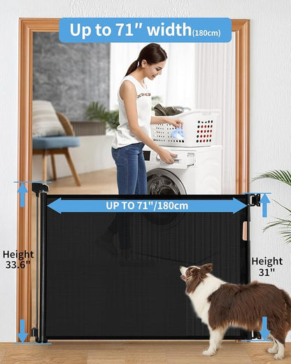 Veraste Retractable Baby Gate for Doorways and Stairs, Mesh Safety Gate for Pet, Indoor & Outdoor Use, One-Hand Operation, Easy Installation, 33.6" Tall, Expands to 71" Wide（Black,33.6"x71"）