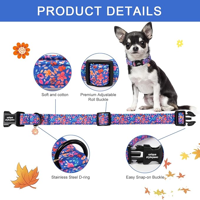 Unique style paws Dog Collar Plastic Buckle with Pendant Puppy Collar for Spring Summer Floral for Small Medium Large Boys Girls Dogs