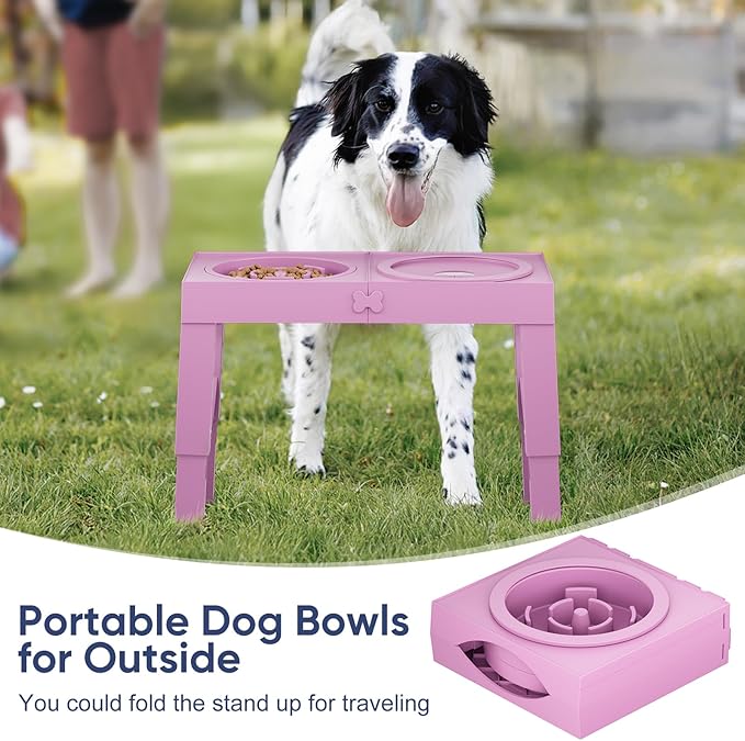 XIAZ Elevated Dog Bowls Large Breed Raised Dogs Bowl Stand Large/Medium Sized Dog Slow Feeder Dogs Bowls Food Water Stands 5 Heights Adjustable 9/11/12/14in Pet Feeder Dish Station