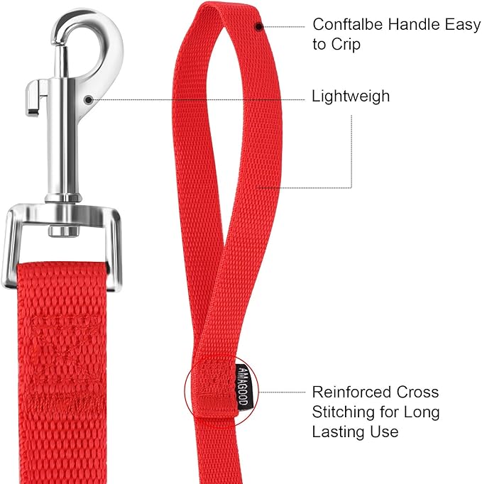 6 FT Puppy/Dog Leashes, Strong Traditional Style Leash with Easy to Use Collar Hook,Dog Lead Great for Small(Red,5/8" x 6 Feet) (Red)