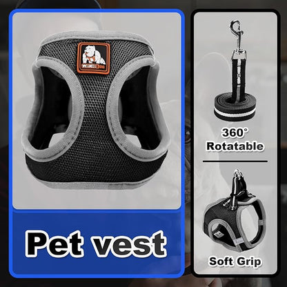 Dog Harness Medium Sized Dogs, Puppy Harness and Leash Set for Training, Running, Walking, Suitable for Small and Medium Dog Vest, Black, L