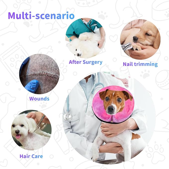 Dog Cone, Y-blue Cone Collar Inflatable Dog Neck Collar Recovery E-Collar Alternative, Cat Donut Collar After Surgery for Dogs and Cats(Rose Purple, M)