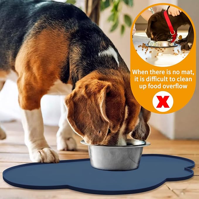 Ptlom Silicone Pet Feeding Mat for Dogs and Cats, High-Lips Pet Placemat Non-Slip Waterproof Bowl Mats Prevent Food and Water Overflow, Puppy Dish Tray Mat Suitable for Small Medium Large Pets, Navy