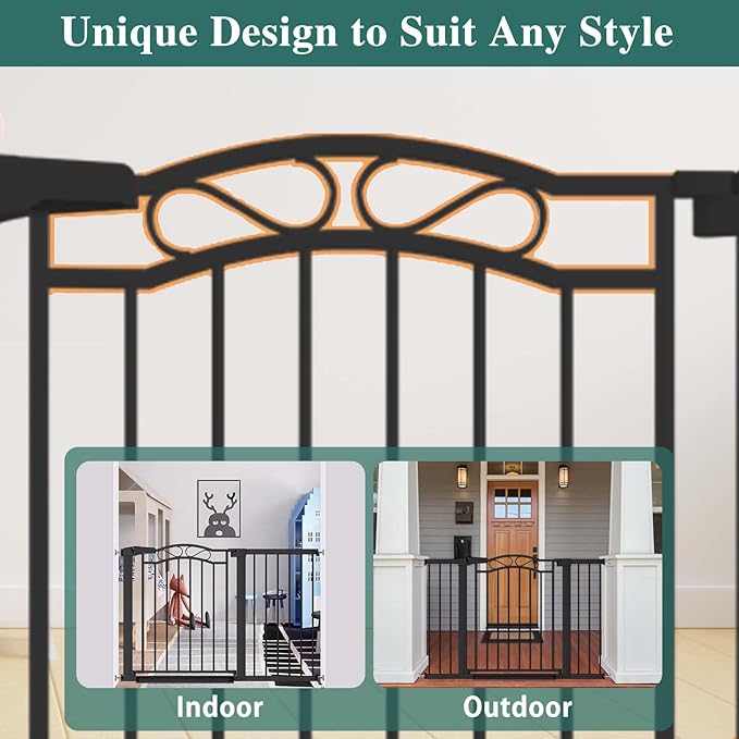 Black Baby Gate with Door-Walk Through Baby Gates for Stairs Pressure Mounted no Drill-Indoor Tension Metal Child Pet Dog Safety Gate 37.80"-40.55" Wide