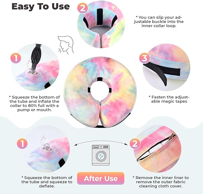 Inflatable Dog Cone Collar for Dogs and Cats, Dog Neck Collar Recovery E Collar Alternative After Surgery, Elizabethan Collar Alternatives for Dogs Recovery (Pink Blue, XL)