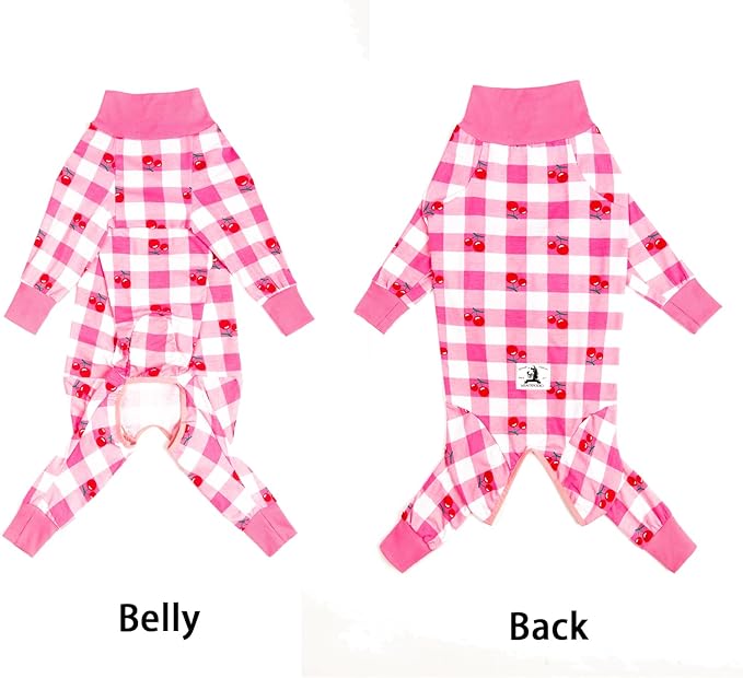 Pink Dog Recovery Suit - Female/Male Onesie, Lightweight, Prevent Shedding & Licking, Medium/Large Dogs, Full Belly