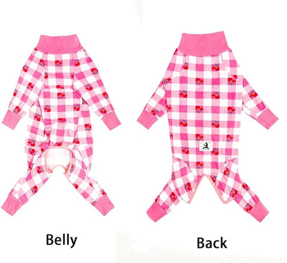 Pink Dog Recovery Suit - Female/Male Onesie, Lightweight, Prevent Shedding & Licking, Medium/Large Dogs, Full Belly