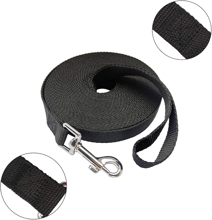 Nylon Training Dog Leash for Small Medium Large Dogs, 15ft 20ft 30ft 50ft Long Leash Dog/Puppy Lead for Obedience Recall Training, Camping (1" x 50ft, Black)