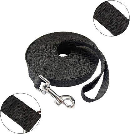 Nylon Training Dog Leash for Small Medium Large Dogs, 15ft 20ft 30ft 50ft Long Leash Dog/Puppy Lead for Obedience Recall Training, Camping (30ft, Black)