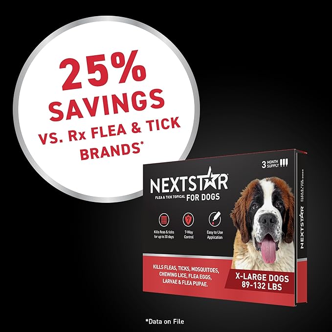 NEXTSTAR Flea and Tick Prevention for Dogs, Repellent & Control, Fast Acting Waterproof Topical Drops, Extra-Large Dog Flea & Tick Control, 1 Monthly Dose