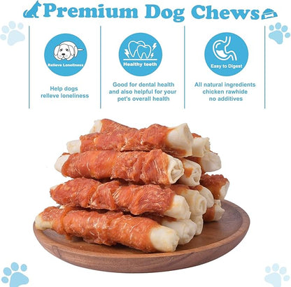 Dog Treats Chicken Wrapped Rawhide Rolls Healthy Dog Chews Long Lasting 0.5lb/227g