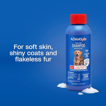 ADAMS Plus Flea & Tick Shampoo with Precor for Dogs, Cats, Puppies & Kittens, Flea Shampoo to Treat Flea Infestations, Kills Ticks, Fleas, Flea Eggs & Lice, Cleans and Conditions Coat, 6 Ounces