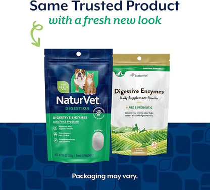NaturVet – Digestive Enzymes - Plus Probiotics & Prebiotics – Helps Support Diet Change & A Healthy Digestive Tract – for Dogs & Cats – 10 oz Powder