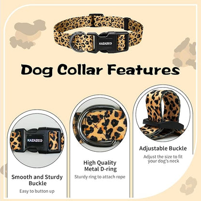Kazazoo Dog Collar Cute and Soft Nylon Puppy Collar for Boy and Girl, Adjustable Dog Collars for Small Medium Dogs, Brown Leopard-S