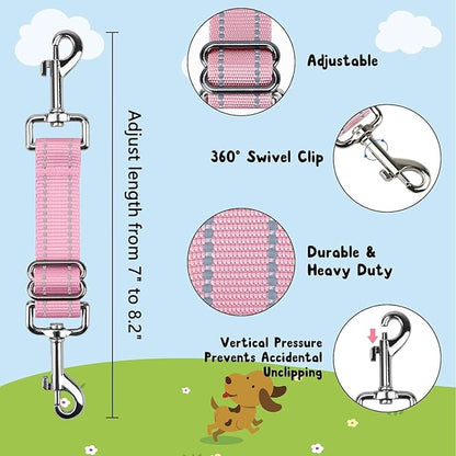 YUEPET Dog Safety Collar Clips 2 Pack Adjustable Prong Collar Backup Clips Reflective Double Ended Backup Clasp Leash Connector for Dog Harness to Collar Safety Clip(Pink+Purple)