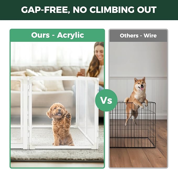FXW AuraSpace Pro Acrylic Indoor Dog Playpen, Heavy-Duty with Metal Frame, 24" Height 6 Panels for Puppies & Small Dogs, White│Patented