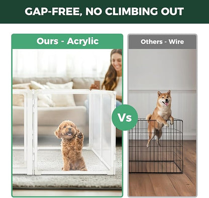 FXW AuraSpace Pro Acrylic Indoor Dog Playpen, Heavy-Duty with Metal Frame, 24" Height 8 Panels for Puppies & Small Dogs, White│Patented