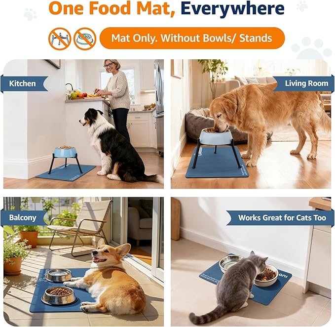 LOOBANI Dog Food Mat for Floors Waterproof 23.6"x15.7"- Absorbent Dog Bowl Mat for Food and Water Bowl, Leakproof Rubber Backing, Dog Feeding Mat for Dog, Cat, Pet (23.6"x15.7", Dark Blue)