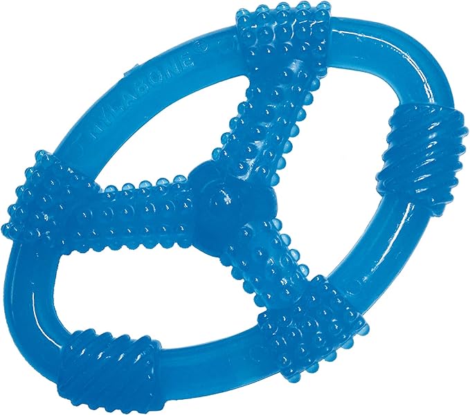 Nylabone Spin Tug & Play Puppy Chew Ring Toy, Soothing Puppy Teething Bone, Enrichment Toy for Puppies, Blue, Peanut Butter Flavor, Medium Dogs - Up to 35 lbs., 1 Count