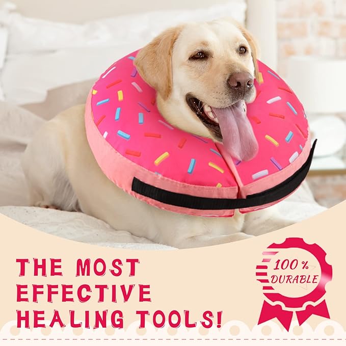 Inflatable Soft Dog Cone Collar for Small Medium Large Dogs & Cats Alternative After Surgery, Blow Up Pet Donut Neck Cone Prevent from Biting & Scratching, Comfy Adjustable Recovery Pillow Collar
