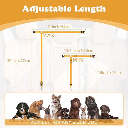 BWOGUE Pet Dog Cat Seat Belts, Car Headrest Restraint Adjustable Safety Leads Vehicle Seatbelt Harness (1 Pack, Yellow, Not Elastic)