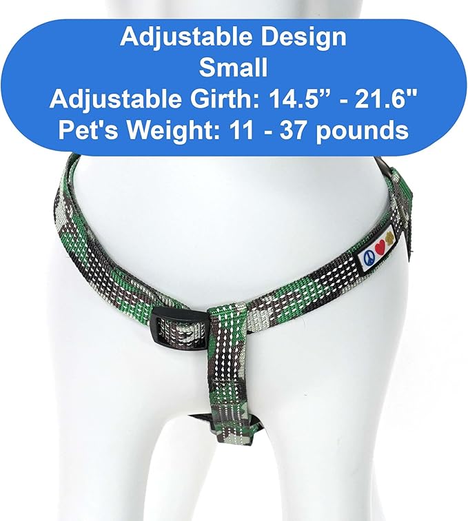 Pawtitas Reflective Step-in Dog Harness – Adjustable No-Pull Vest for Puppies to Seniors, Safe & Comfortable, S Camo Green
