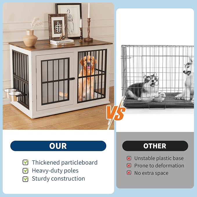 40'' Wooden Dog Crate Furniture, Liftable Top Escape Proof Pet House, Heavy Duty Indestructible, Decorative Pet Crate House End Table TV Stand for Large Breed Medium Small High Anxiety Dogs